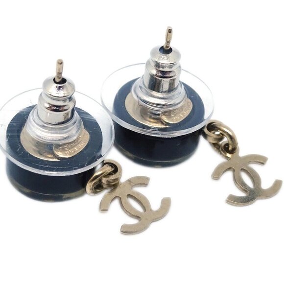 Chanel Piercing Dangle Earrings Gold Black 06A 144369 - Picture 2 of 4